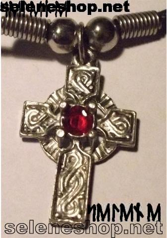 Celtic cross pendant red stone