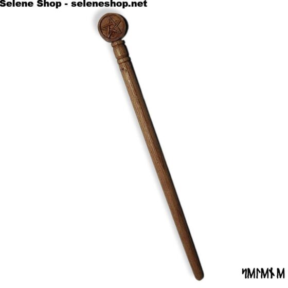 Varita Mágica con Pentáculo Tallado a Mano - Una Poderosa Herramienta Esotérica